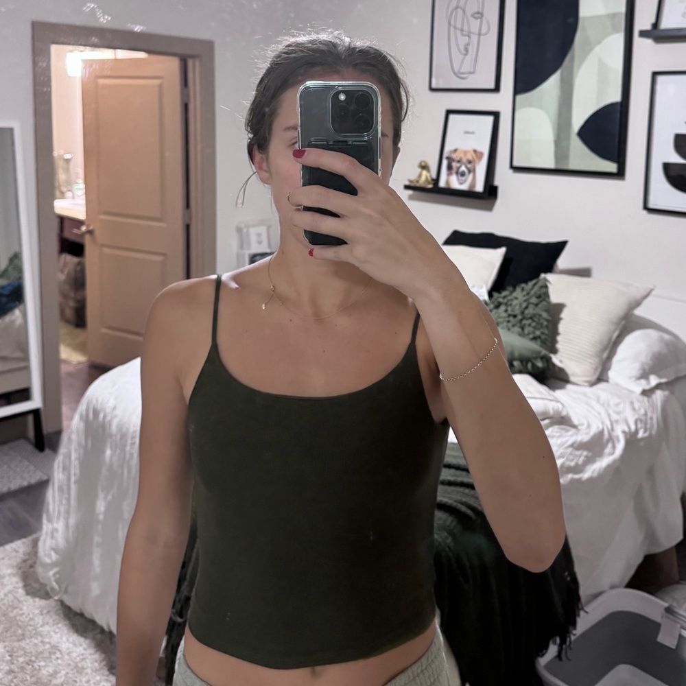 Really cute green crop tank with swoop back Medium